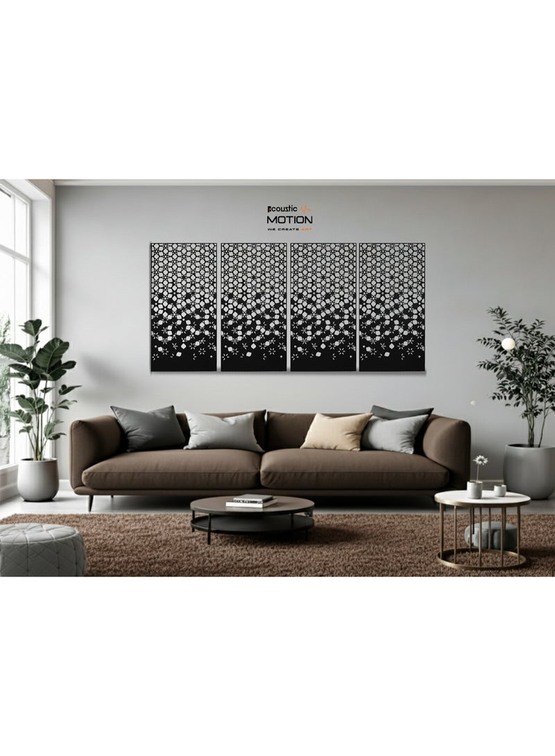 Acoustic Motion Wooden MDF Wall Art Decor Panels, DROP Design with Double-Face Tape, Modern Black Wall Hanging for Home, Living Room, Bedroom, Office & Hotel, 25×50×0.5 cm, 4-Piece Set - Image 3
